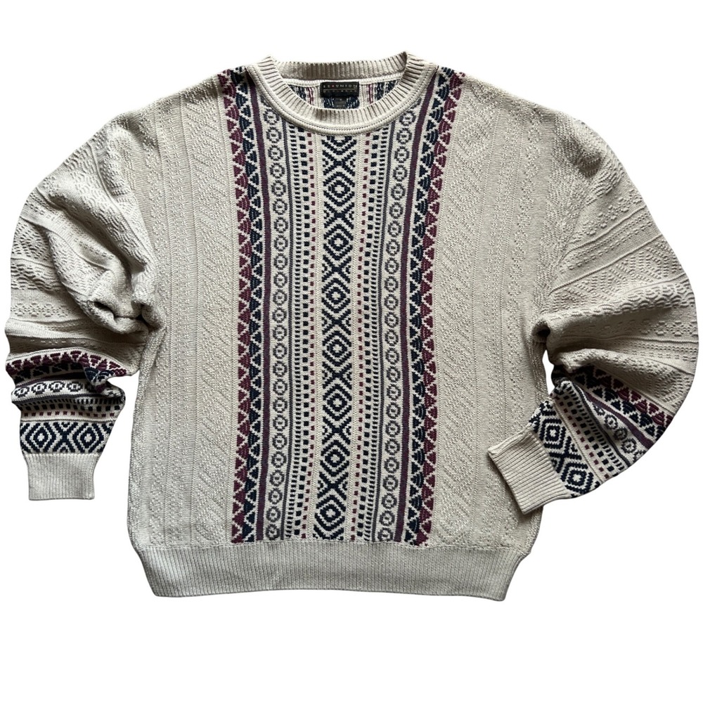 VGT Reunion Coogi Inspired Sweater 3D Knit Fisherman Core Eclectic Grandpa M